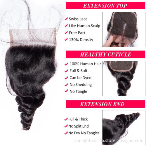 Sunlight Guangzhou cheap wholesale deep wave Peruvian/indian/brazilian Remy Hair Loose Wave 3 Bundles With Closure frontal